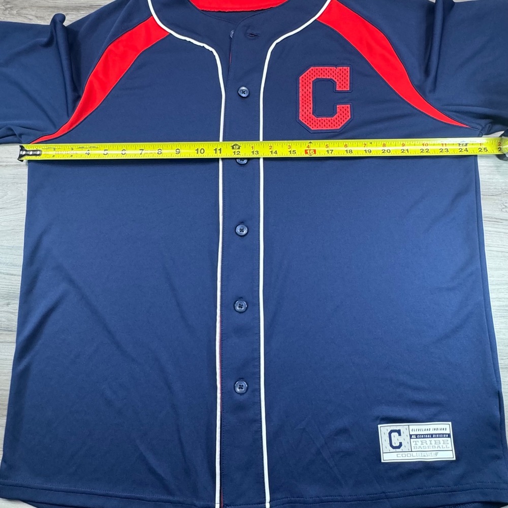 Majestic Cleveland Indians Baseball Jersey Mens‎ Large Navy Blue Cool Base M8FJ - Picture 5 of 11